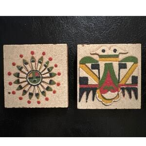 Set of 2 Navajo Native American Thunderbird Dream Catcher Sand Art 2x2" Magnets